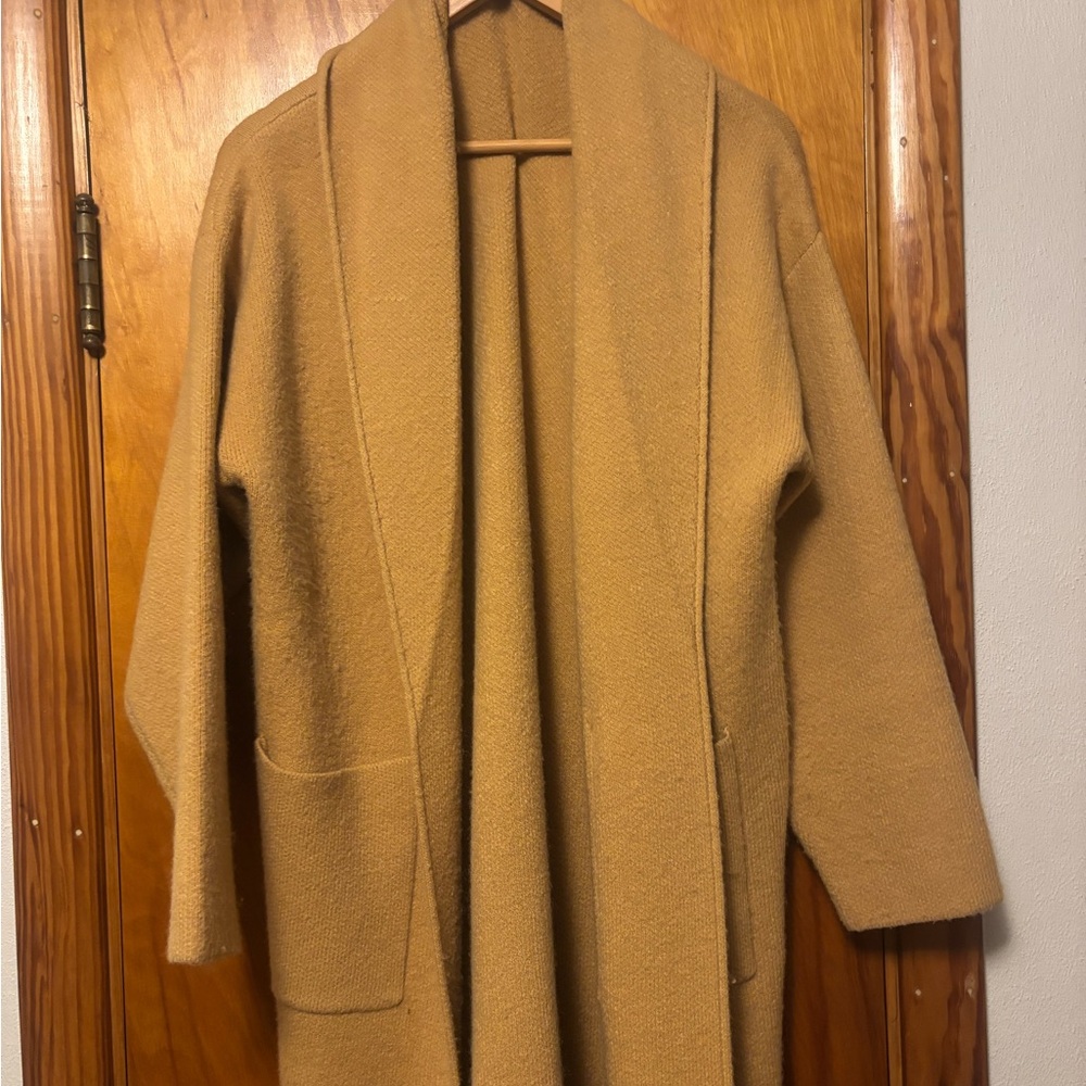 Pink Lily Long Open-Front Cardigan in Camel Tan - Picture 2 of 2